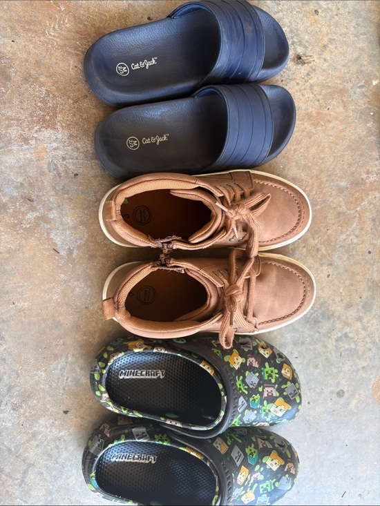 Cat & Jack Other - Show bundCat & Jack Navy Slide Sandals, Brown Boat Shoes and Minecraft Clogs Set